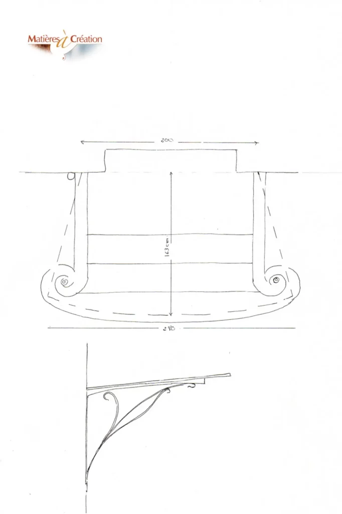 Dessin vue de dessus et de profil d'une marquise inversée